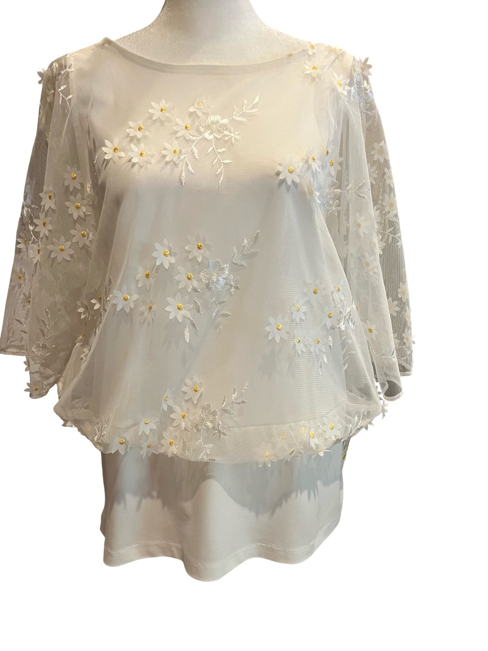Prelude  White Floral Embroidered Layered Women's Top.  Size S NWOT